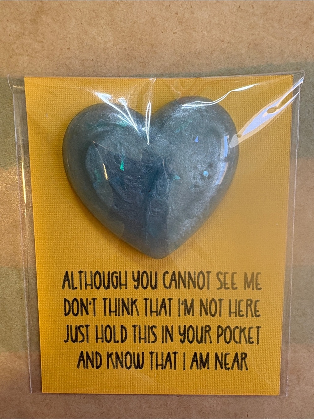 Handmade Heart Pocket Hug with Sentiment - Gray/Blue
